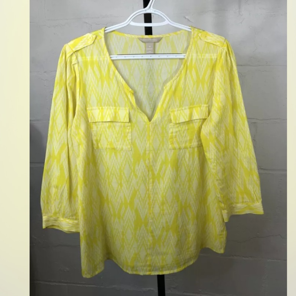 Banana Republic Gauze Cotton Top M Yellow White